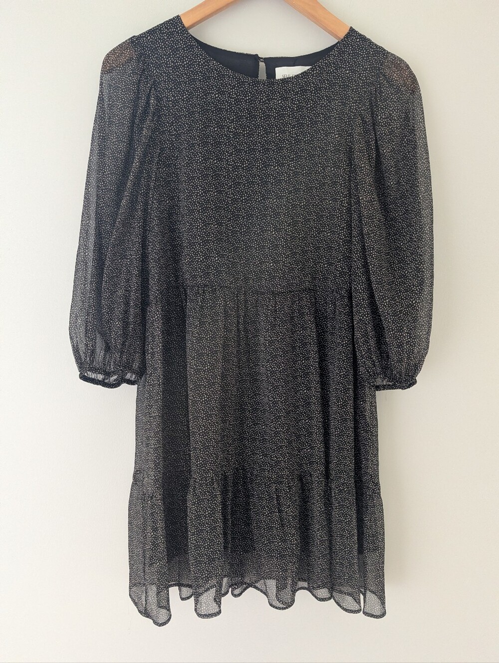 NWT Self Contrast Peyton Black Babydoll Mini Dress S Tiered Anthropologie